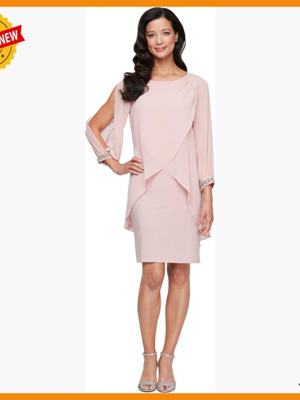 Long Sleeve Chiffon Cocktail Dress, Formal Wedding Guest, Mother of Bride